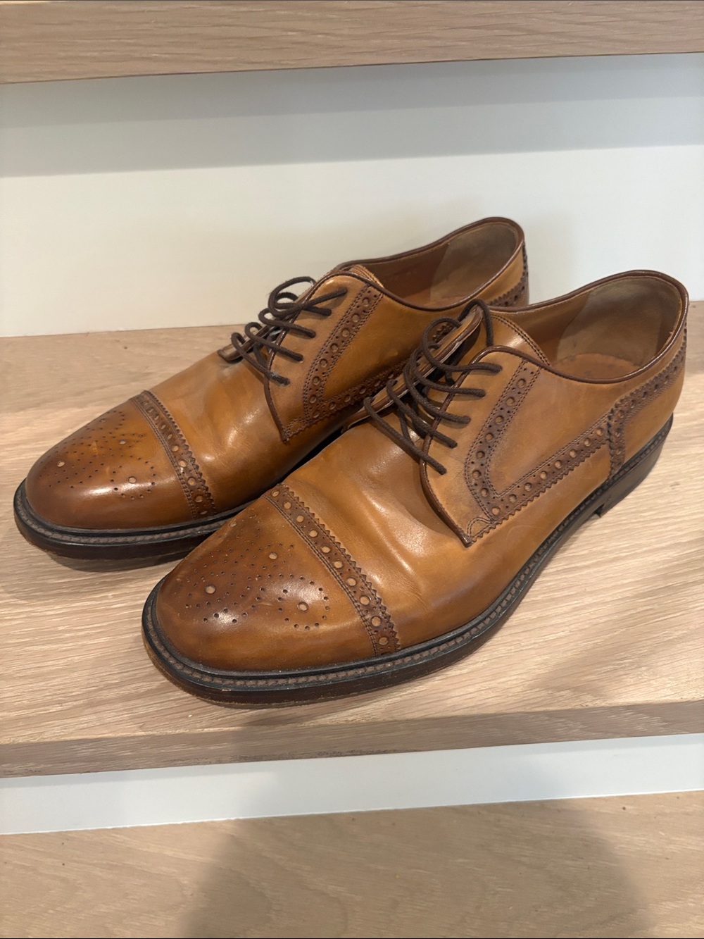 Gucci Cognac Brown Leather Wingtip Oxfords